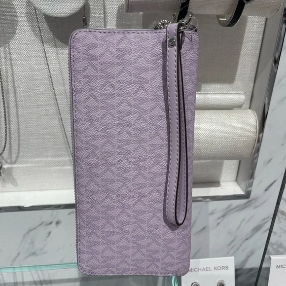 MICHAEL KORS Jet Set Large Signature Logo Continental Wallet Wristlet Lt Quartz - Picture 15 of 16